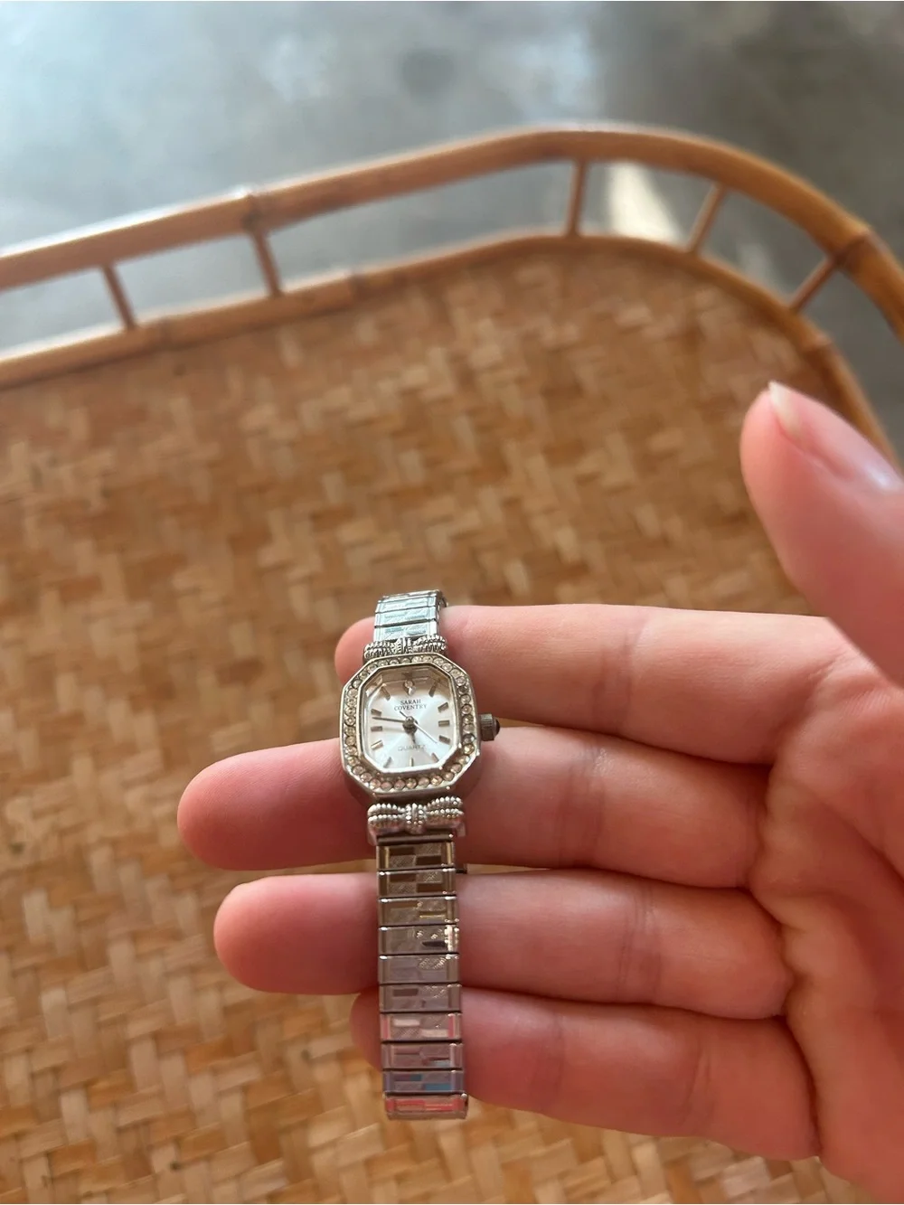 Vintage Sarah Coventry Silver Crystal-Trim Rhinestone Watch Bow